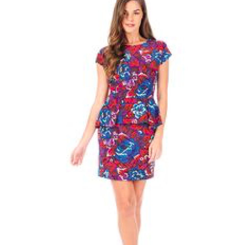 Dolce Vita Chaya Silk Peplum Floral Short Mini Dress Red Blue Size XS $195
